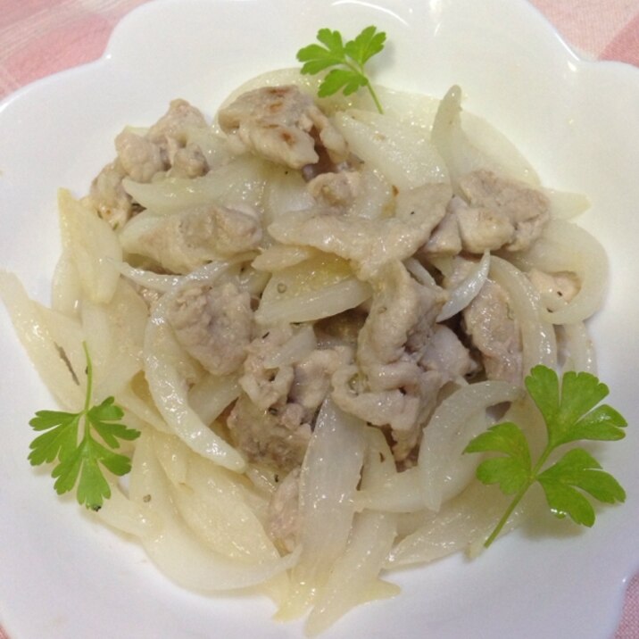 新玉ねぎと豚薄切り肉のにんにく炒め♪